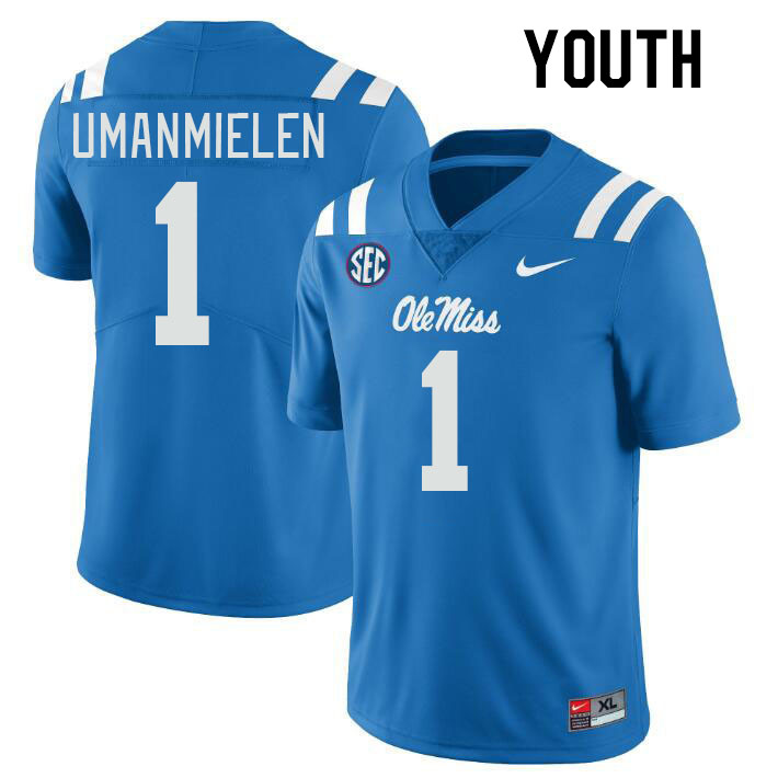 Youth #1 Princely Umanmielen Ole Miss Rebels College Football Jerseys Stitched-Power Blue